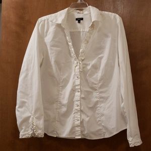 Talbots White Button-down Ruffle Dress Shirt